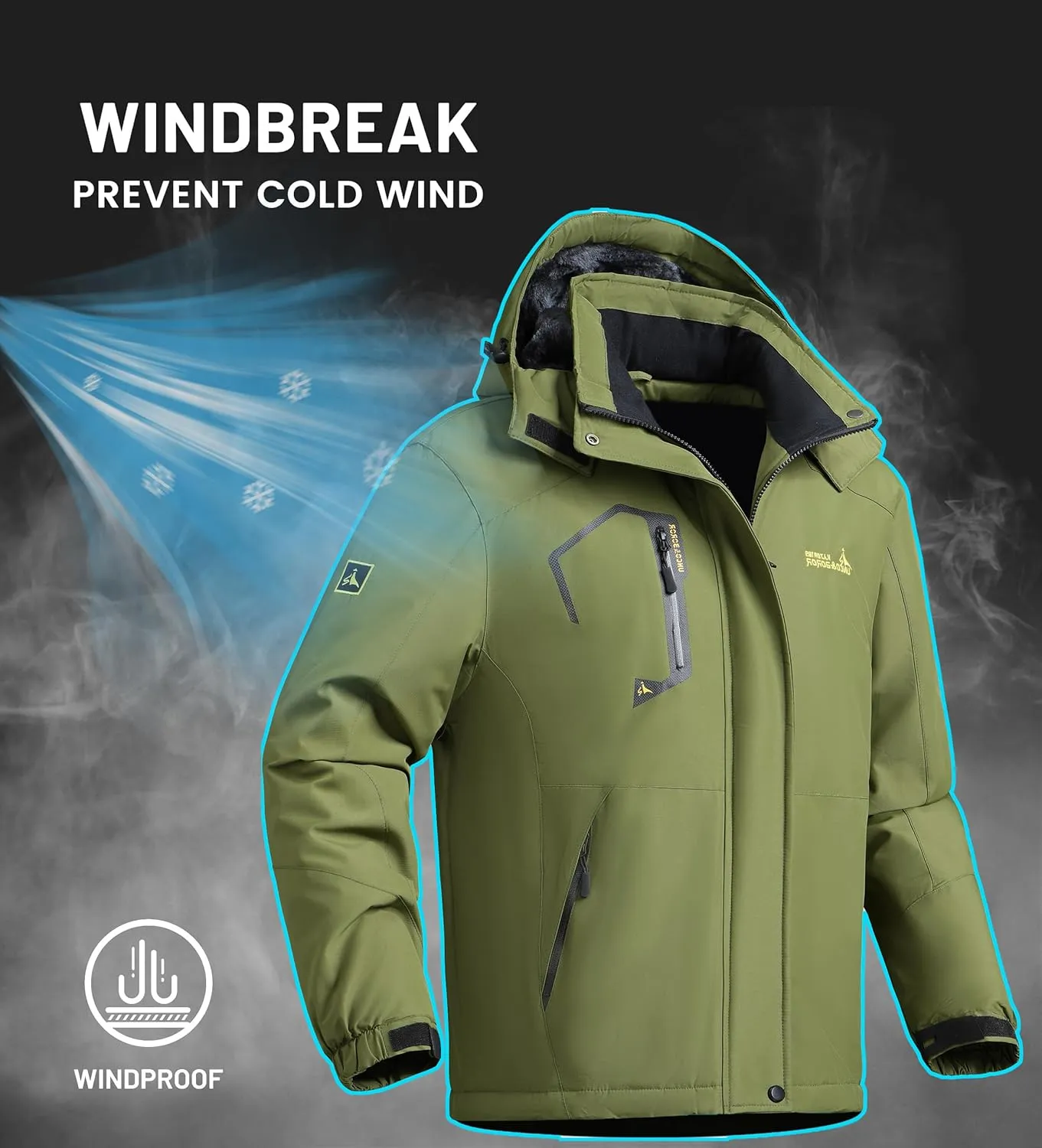 V.A.TOR 189 UNCO&BOROR Men's Winter Thermal Insulated Ski Jacket,Waterproof Coat with Hood for Hiking & Snowboarding