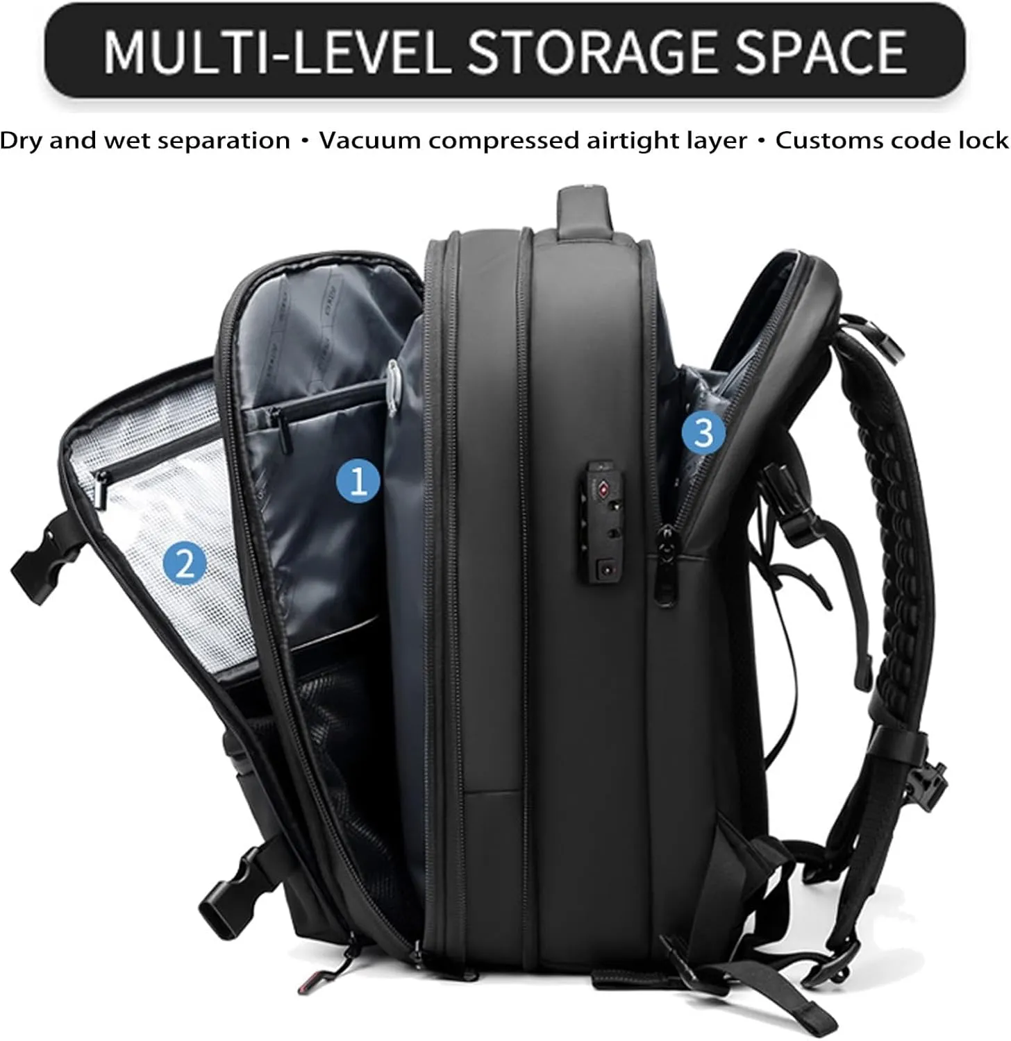 Veloutte Travel Backpack, 60l Vacpack Backpack with Vacuum, Multifunctional Waterproof Expandable Anti-Theft Pack (Dark Grey-2.0 With Air Pump)