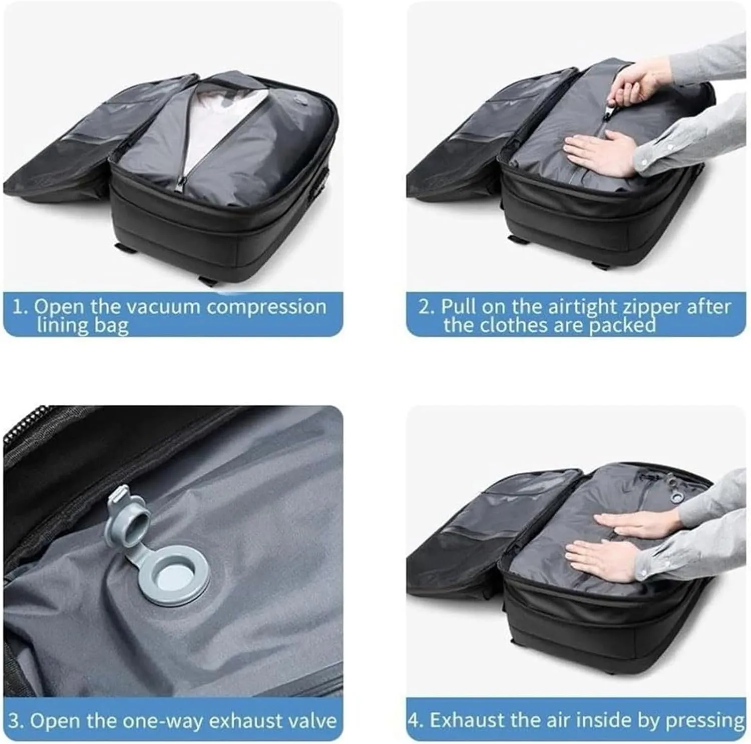 Veloutte Travel Backpack, 60l Vacpack Backpack with Vacuum, Multifunctional Waterproof Expandable Anti-Theft Pack (Dark Grey-2.0 With Air Pump)