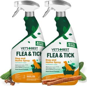 Vet’s Best Flea and Tick Home Spray – Plant-Based Flea and Tick Treatment for Dogs and Indoor Use – Natural Spray with Essential Oils for Pest Control in Home – 32 oz Bottles, 2 Pack