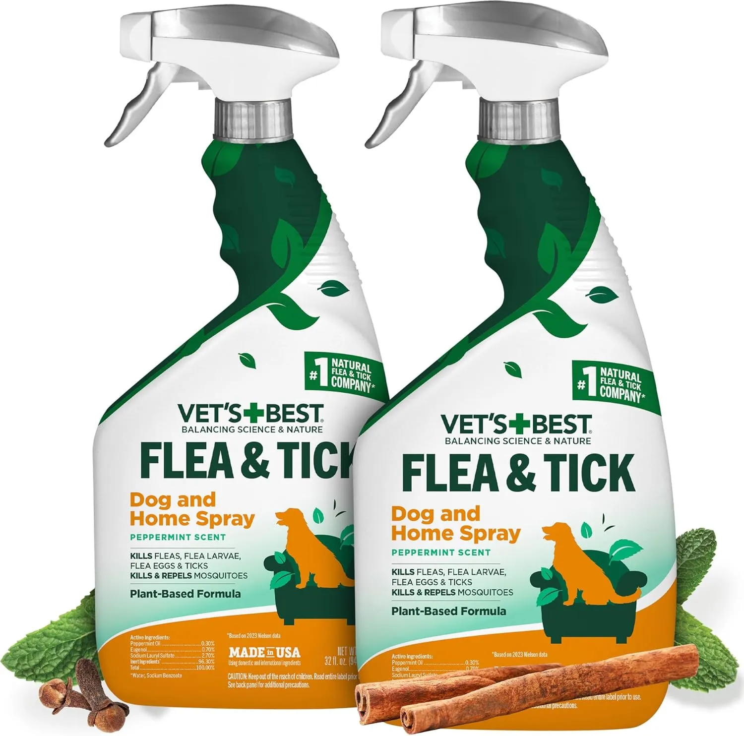 Vet’s Best Flea and Tick Home Spray – Plant-Based Flea and Tick Treatment for Dogs and Indoor Use – Natural Spray with Essential Oils for Pest Control in Home – 32 oz Bottles, 2 Pack