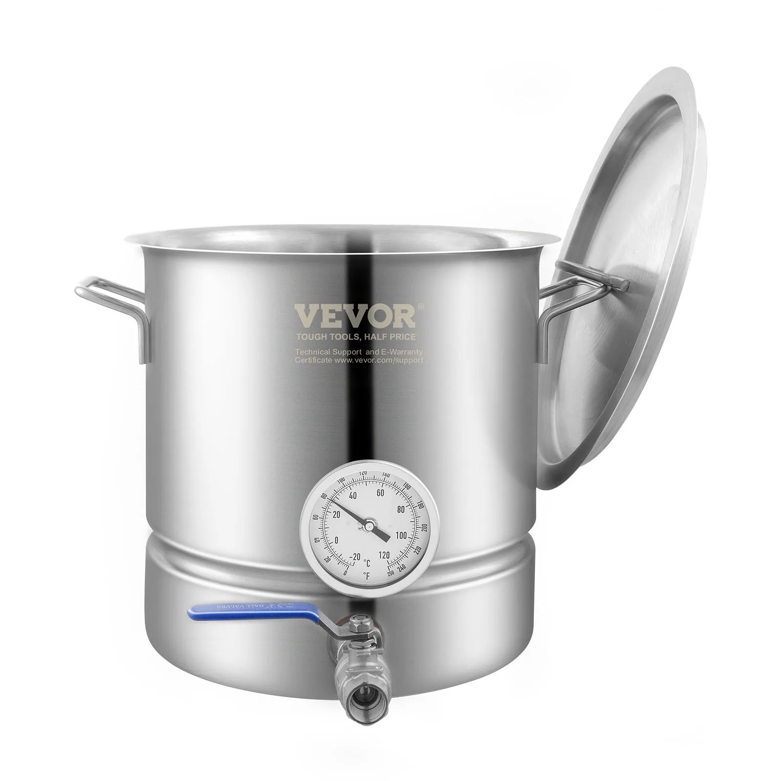 VEVOR Stainless Steel Kettle, 5 GALLON Brewing Pot, Tri Ply Bottom for Beer, Brew Kettle Pot, Home Brewing Supplies Includes Lid, Handle, Thermometer, Ball Valve Spigot, Filter, Filter Tray