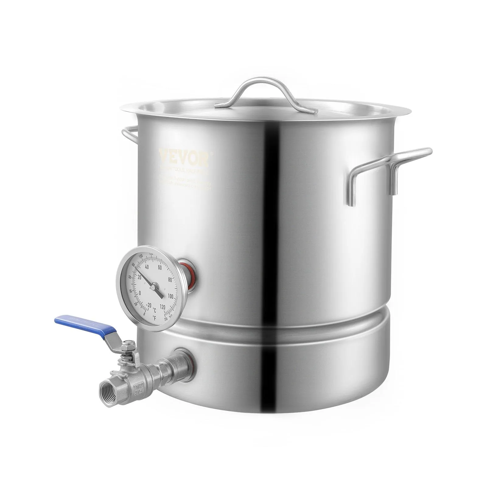 VEVOR Stainless Steel Kettle, 5 GALLON Brewing Pot, Tri Ply Bottom for Beer, Brew Kettle Pot, Home Brewing Supplies Includes Lid, Handle, Thermometer, Ball Valve Spigot, Filter, Filter Tray