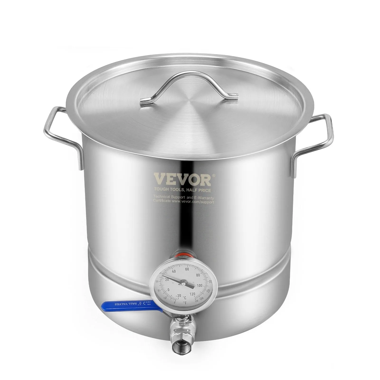 VEVOR Stainless Steel Kettle, 5 GALLON Brewing Pot, Tri Ply Bottom for Beer, Brew Kettle Pot, Home Brewing Supplies Includes Lid, Handle, Thermometer, Ball Valve Spigot, Filter, Filter Tray