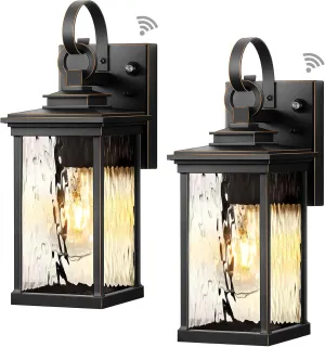 VIANIS 2 Packs Dusk to Dawn Outdoor Wall Lights, Modern Black (Gold Trim) Exterior Light Fixtures Wall Mount fot Porch, Waterproof Outside Garage Wall Lantern Sconce for House with Tempered Glass