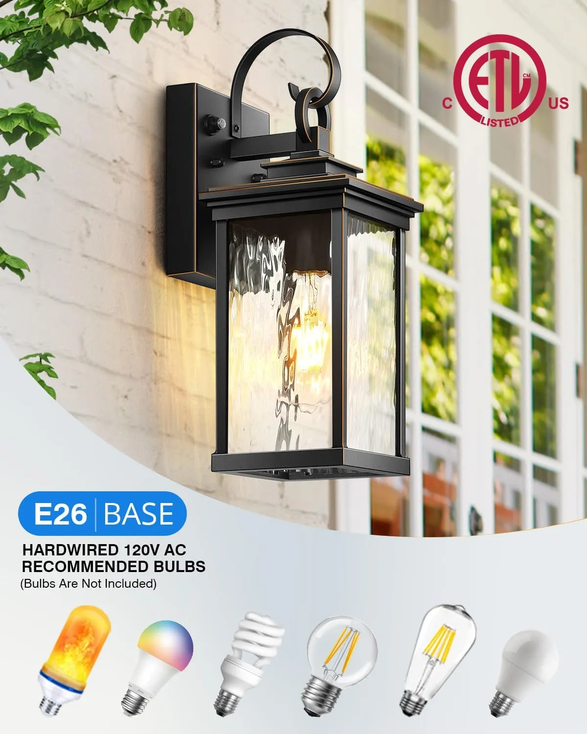VIANIS 2 Packs Dusk to Dawn Outdoor Wall Lights, Modern Black (Gold Trim) Exterior Light Fixtures Wall Mount fot Porch, Waterproof Outside Garage Wall Lantern Sconce for House with Tempered Glass