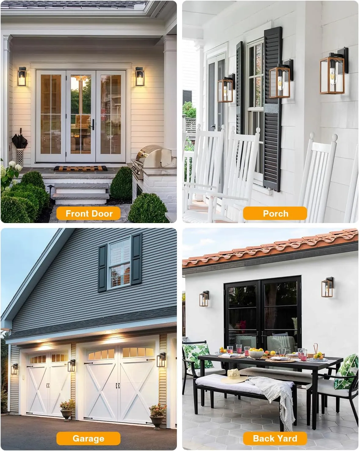 VIANIS 2 Packs Garage Light Outdoor, Dusk to Dawn Outside Wall Lights Fixture for House, Wood Grain Coach Lantern with Toughened Glass, Farmhouse Sconce Wall Mount for Entryway, Hallway, Garage