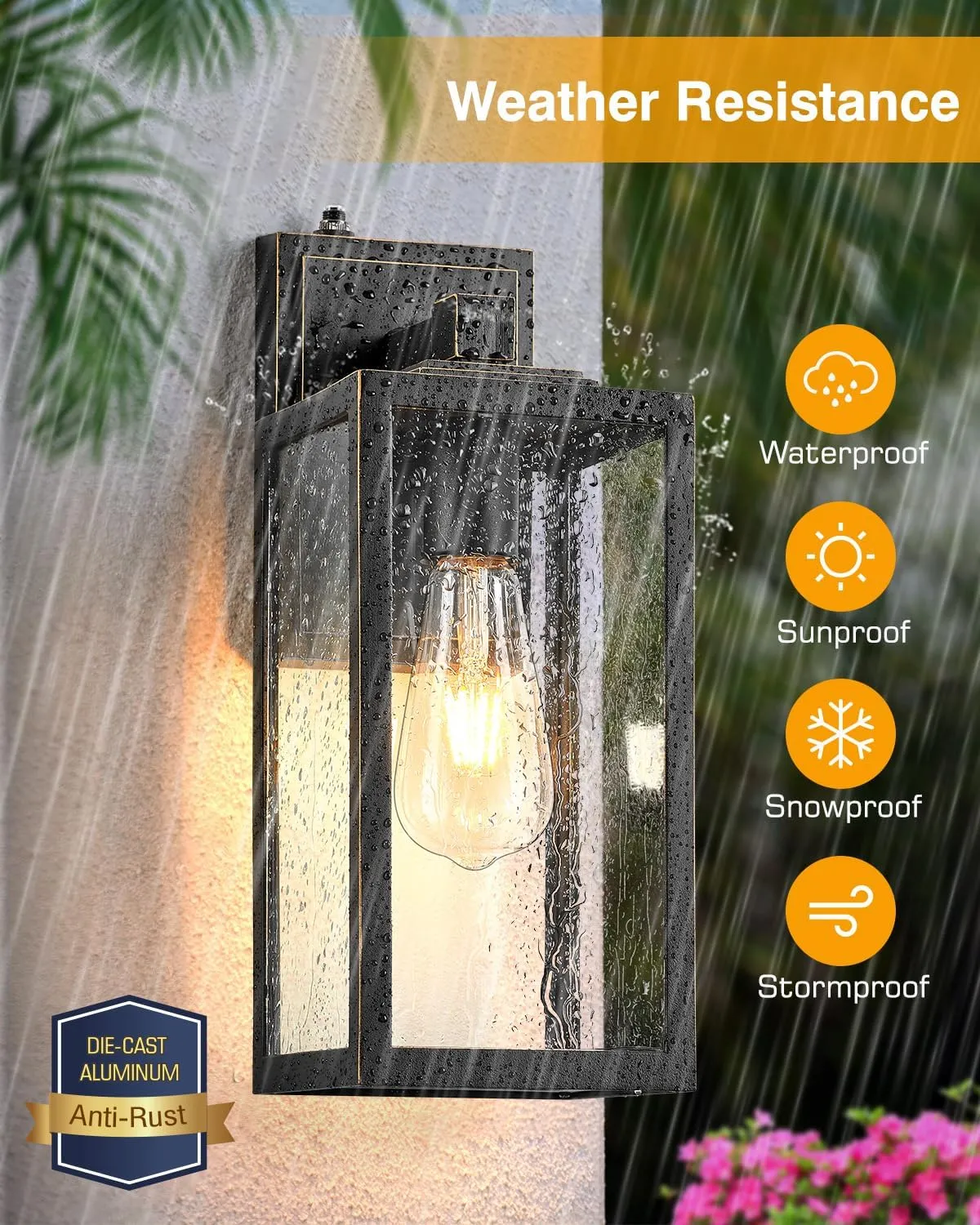 VIANIS Dusk to Dawn Outdoor Wall Light, Large Exterior Garage Light Fixtures Wall Mount, Modern Front Porch Lanterns Wall Sconce Lighting, Anti-Rust Waterproof Outside House Lights for Coach Home