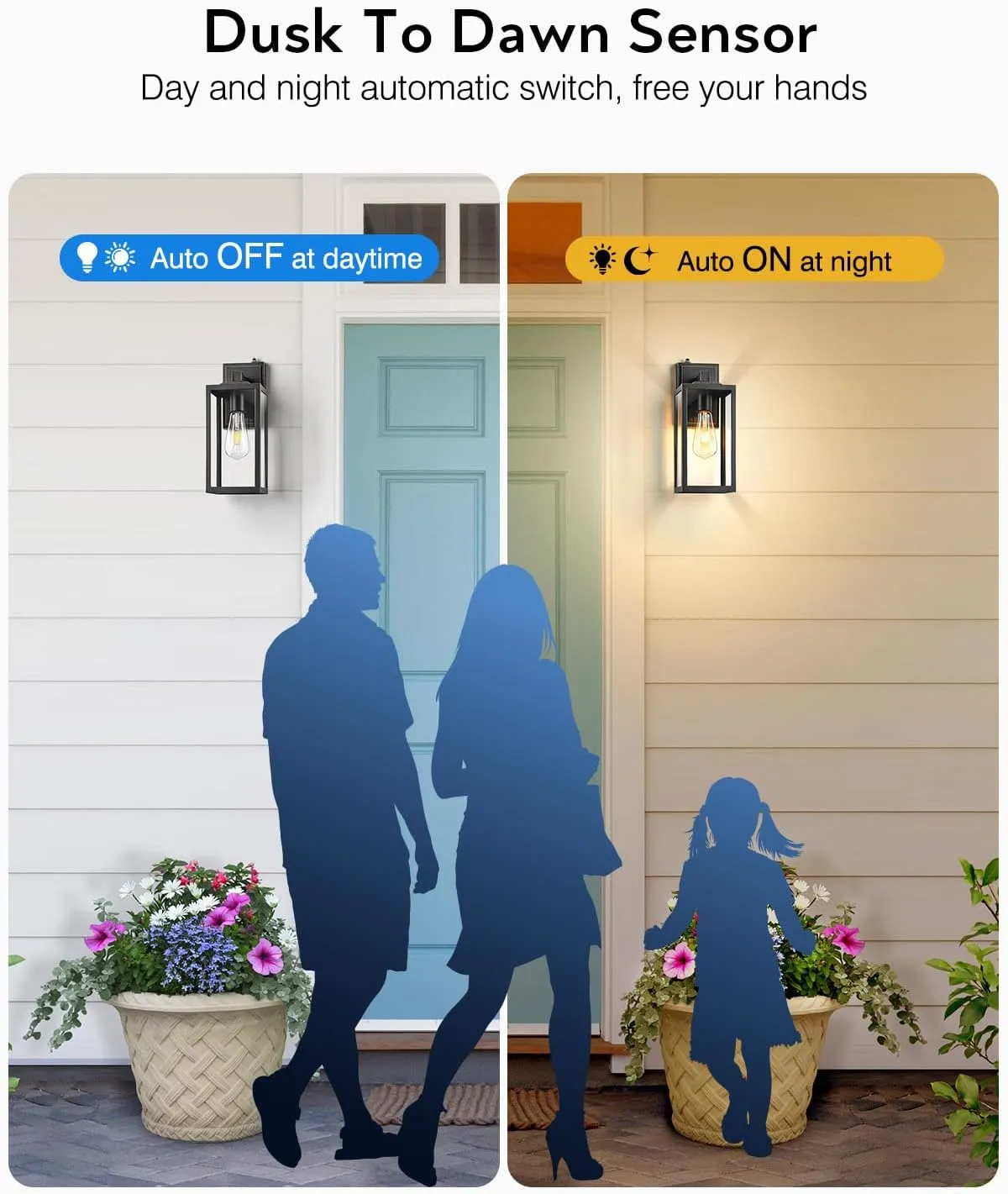 VIANIS Dusk to Dawn Outdoor Wall Light, Large Exterior Garage Light Fixtures Wall Mount, Modern Front Porch Lanterns Wall Sconce Lighting, Anti-Rust Waterproof Outside House Lights for Coach Home