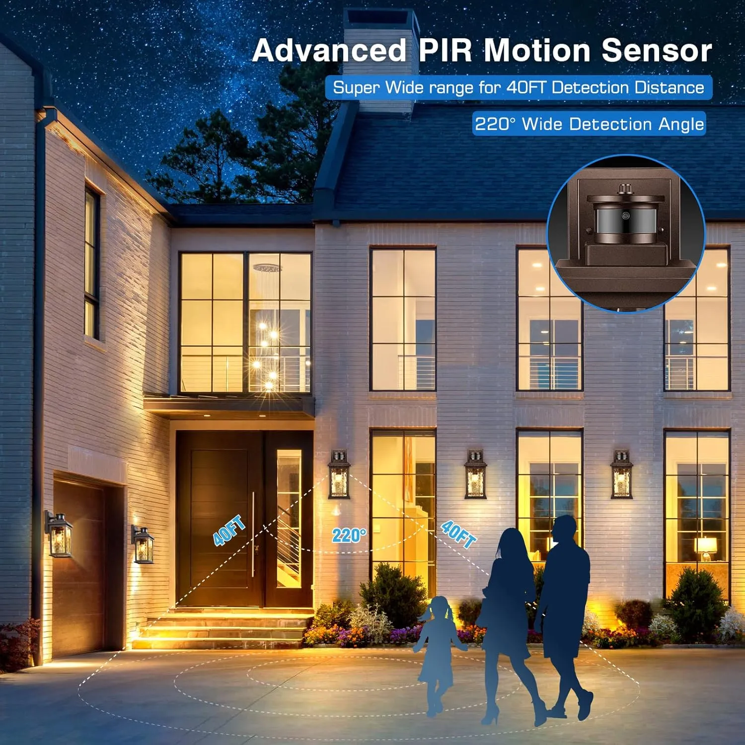 VIANIS Exterior Light Fixture with Motion Sensor, 2 Packs Oil Rubbed Bronze Dusk to Dawn Outdoor Porch Lights Wall Mount, Anti-Rust Aluminum Wall Lanterns with Tempered Glass for Garage Entrance