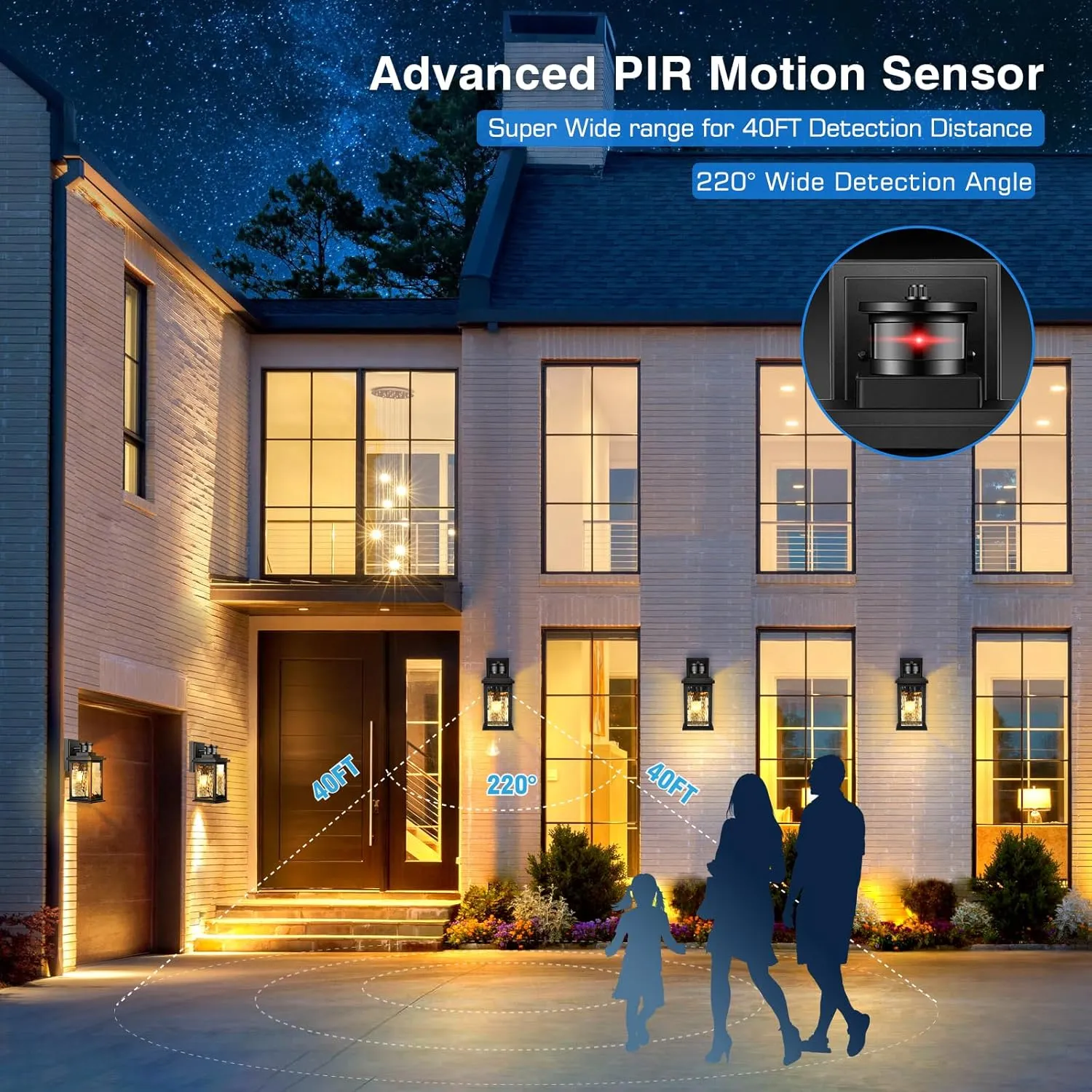 VIANIS Motion Sensor Exterior Lights for House, 2 Pack Dusk to Dawn Porch Lights Sconce Outdoor, Moden Black Outdoor Sconce Lights Lantern with Tempered Glass for Garage, Patio, Waterproof