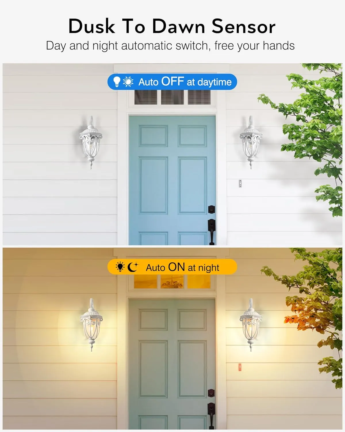 VIANIS White Dusk to Dawn Porch Light, 100% Aluminum Outside Light Fixtures for House with Seed Glass, Waterproof LED Exterior Garage Lights ，Outdoor Sconces Wall Lighting Lantern