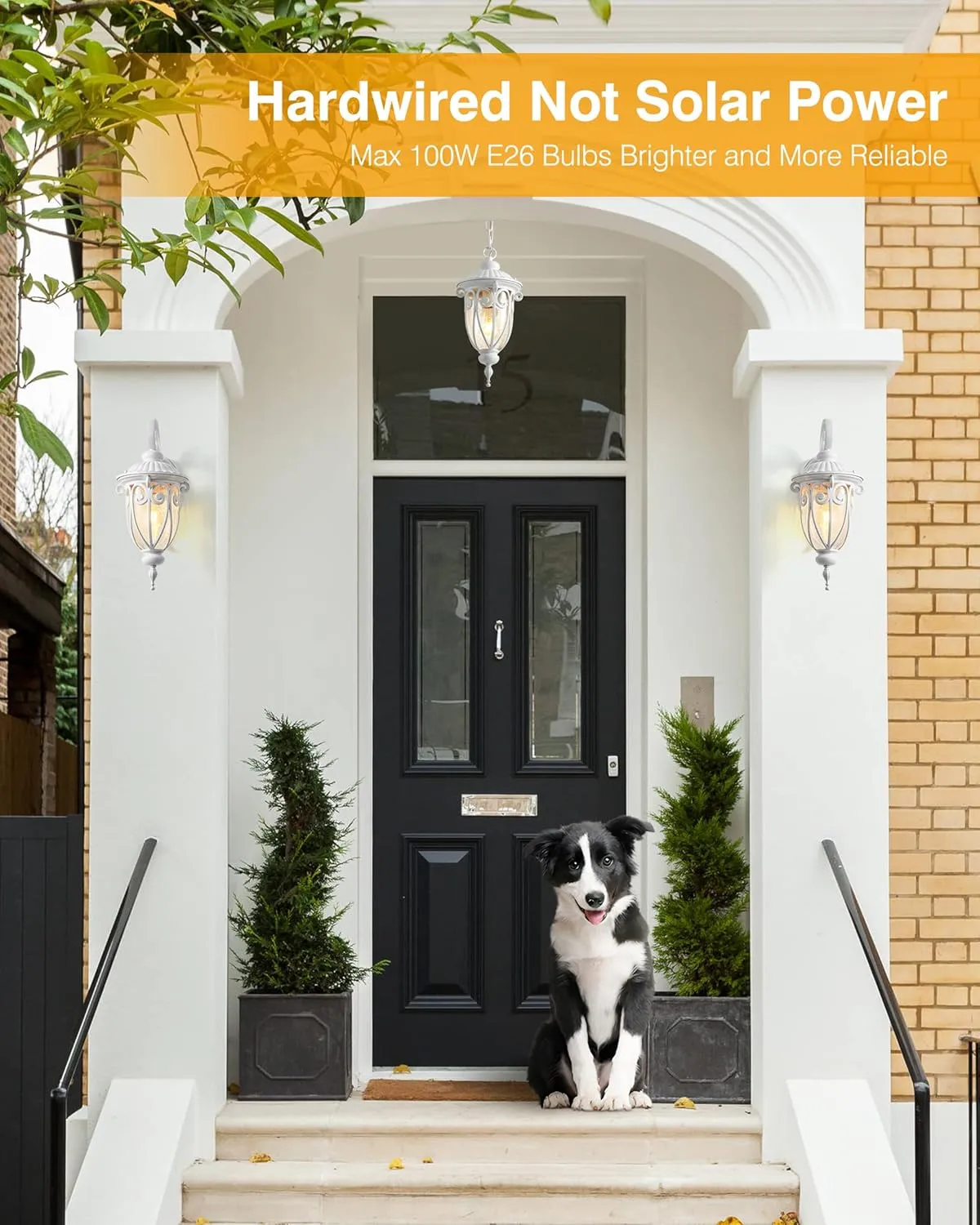VIANIS White Dusk to Dawn Porch Light, 100% Aluminum Outside Light Fixtures for House with Seed Glass, Waterproof LED Exterior Garage Lights ，Outdoor Sconces Wall Lighting Lantern