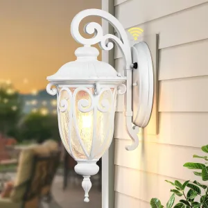 VIANIS White Dusk to Dawn Porch Light, 100% Aluminum Outside Light Fixtures for House with Seed Glass, Waterproof LED Exterior Garage Lights ，Outdoor Sconces Wall Lighting Lantern