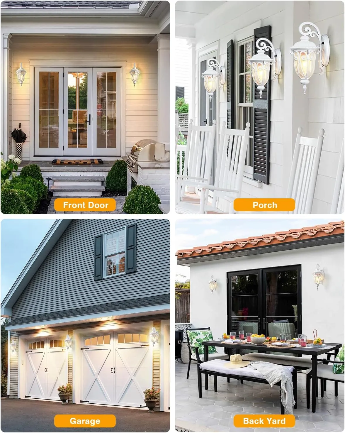 VIANIS White Dusk to Dawn Porch Light, 100% Aluminum Outside Light Fixtures for House with Seed Glass, Waterproof LED Exterior Garage Lights ，Outdoor Sconces Wall Lighting Lantern
