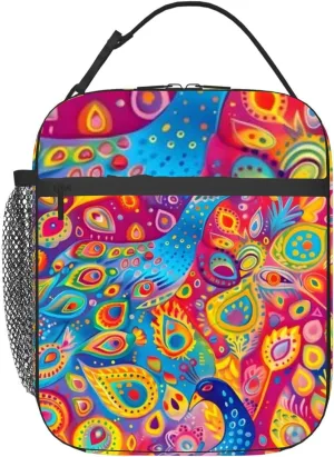 Vibrant Diwali Lantern Peacocks Illuminate a Lively Street Festival Insulated Iunch Bag for Men Woman Large Portable Waterproof Reusable Thermal Lunch Box with Pockets for Work Travel Picnic