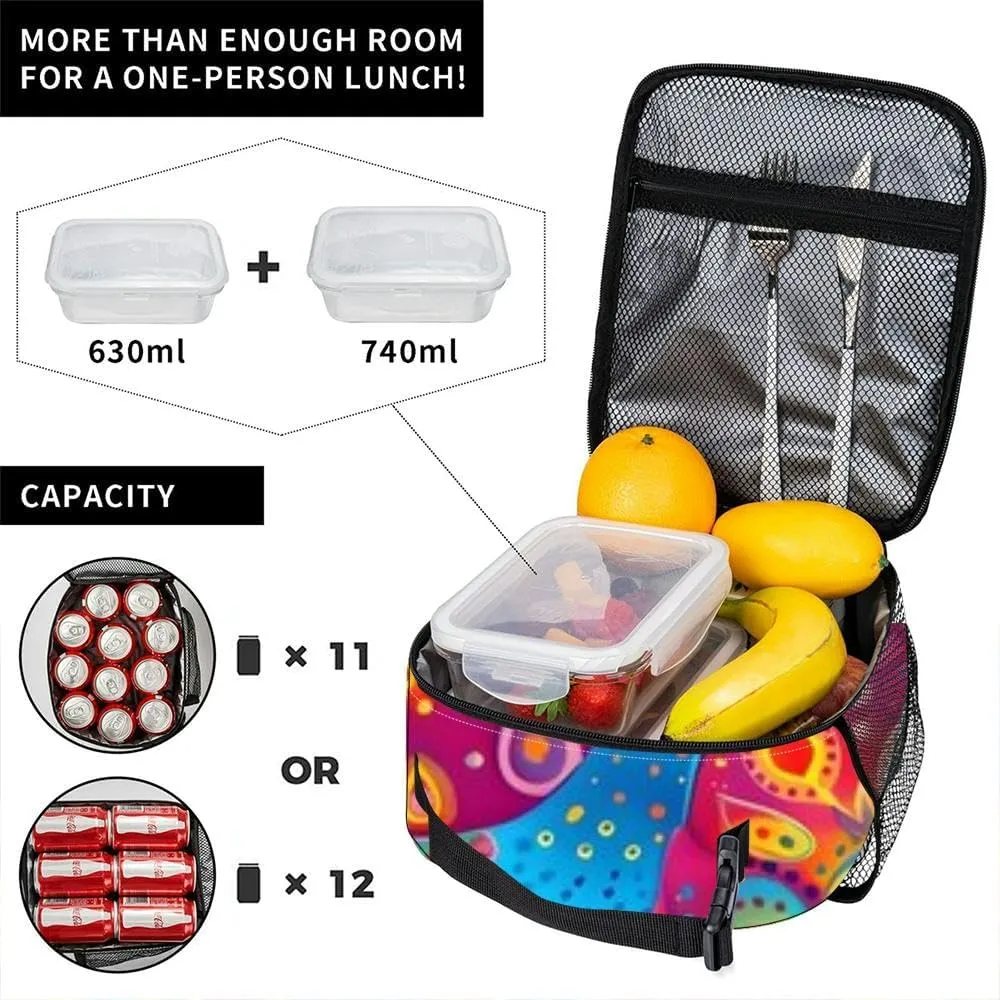 Vibrant Diwali Lantern Peacocks Illuminate a Lively Street Festival Insulated Iunch Bag for Men Woman Large Portable Waterproof Reusable Thermal Lunch Box with Pockets for Work Travel Picnic