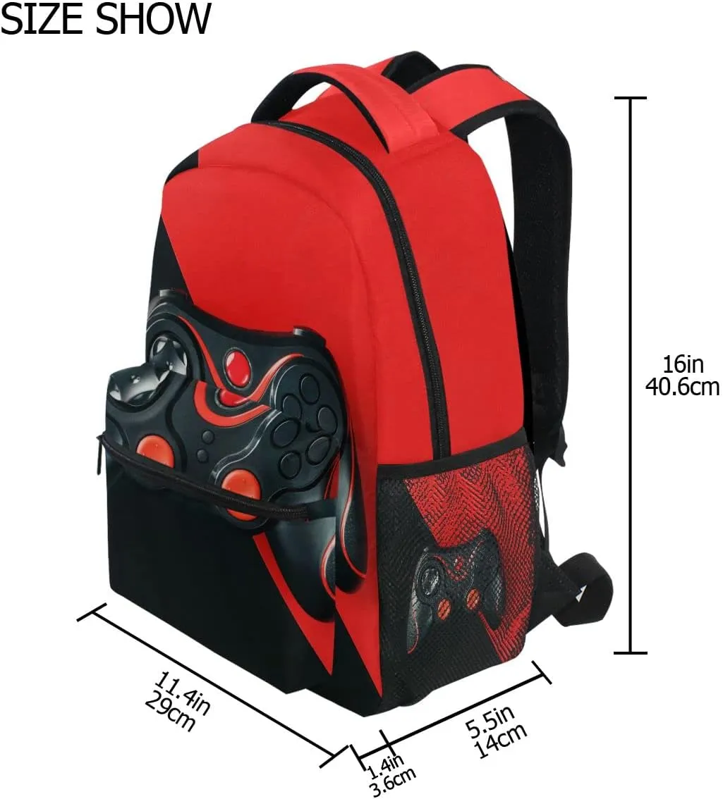 Video Game Black Red Backpack School Book Bag Lightweight Laptop Backpack for Boys Girls Kids