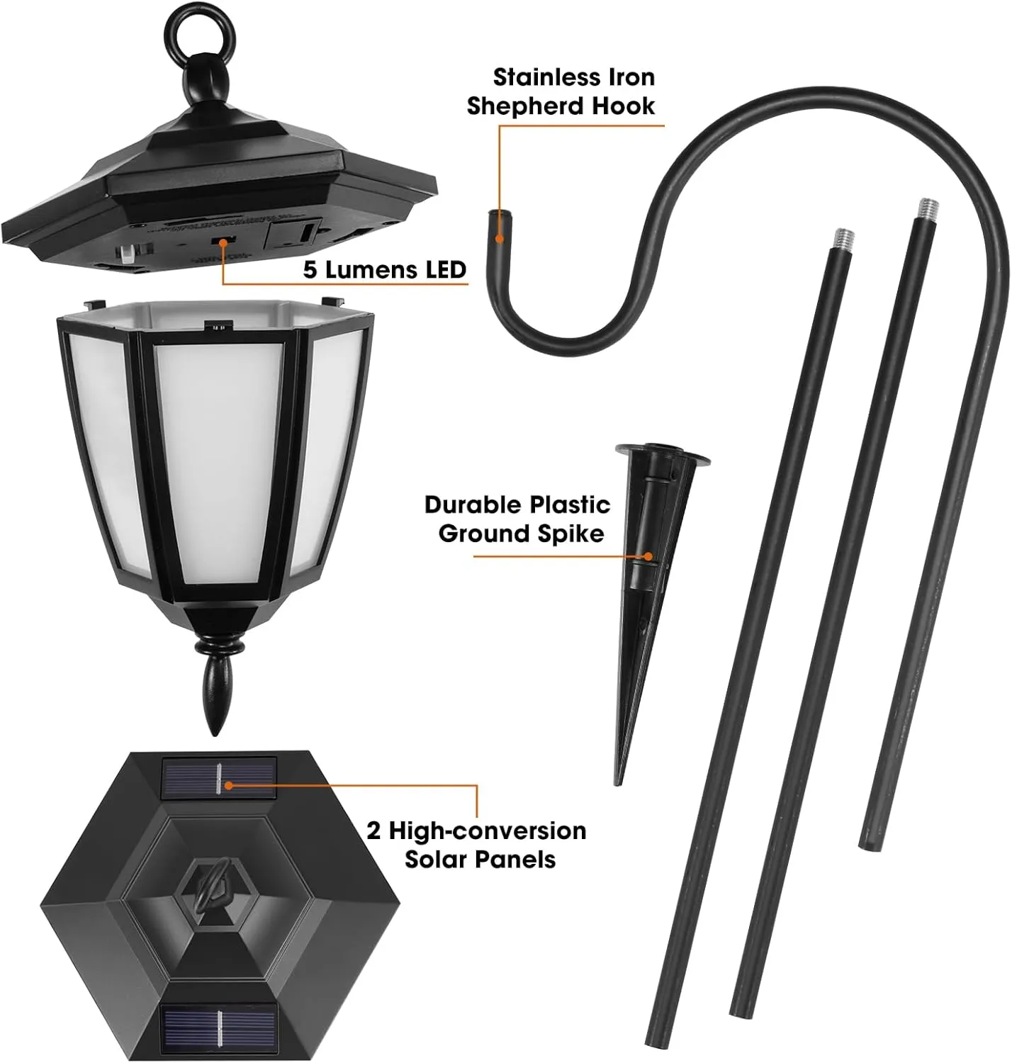 Viewsun 34 Inch Solar Hanging Lights, Shepherd Hook Lights with 2 Shepherd Hooks Waterproof Outdoor Decorative Solar Lantern Lights for Garden Decor, Patio, Backyard, Pathway, 4 Pack