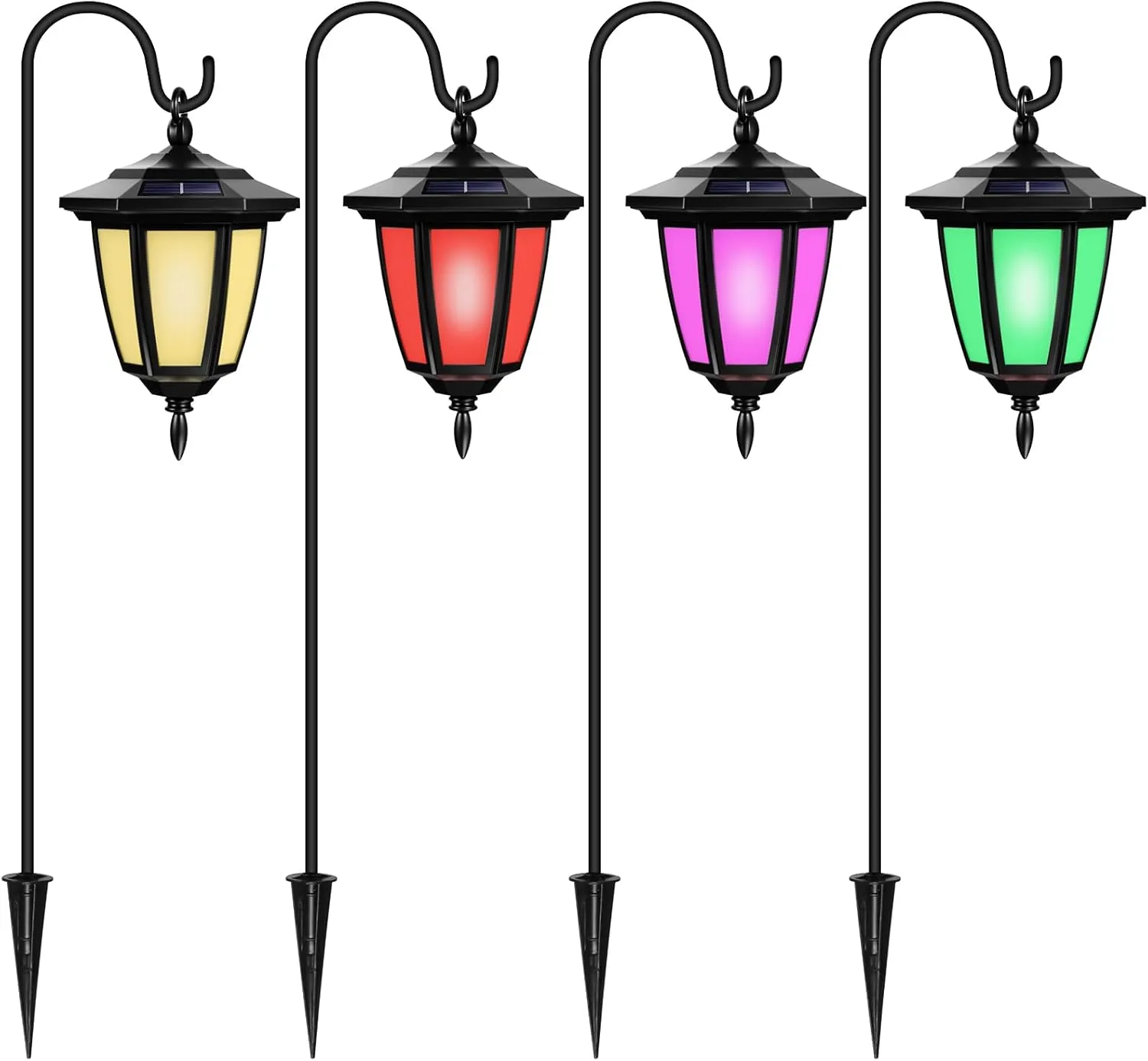 Viewsun 34 Inch Solar Hanging Lights, Shepherd Hook Lights with 2 Shepherd Hooks Waterproof Outdoor Decorative Solar Lantern Lights for Garden Decor, Patio, Backyard, Pathway, 4 Pack