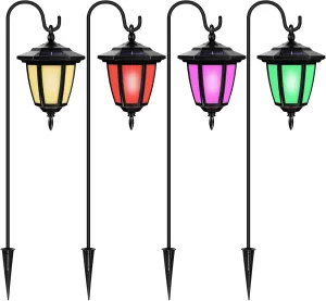 Viewsun 34 Inch Solar Hanging Lights, Shepherd Hook Lights with 2 Shepherd Hooks Waterproof Outdoor Decorative Solar Lantern Lights for Garden Decor, Patio, Backyard, Pathway, 4 Pack