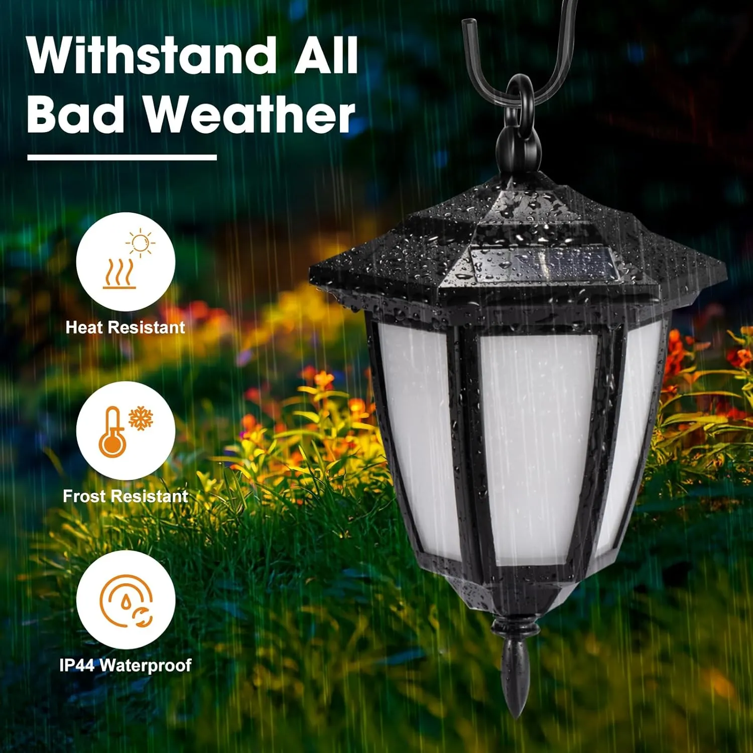 Viewsun 34 Inch Solar Hanging Lights, Shepherd Hook Lights with 2 Shepherd Hooks Waterproof Outdoor Decorative Solar Lantern Lights for Garden Decor, Patio, Backyard, Pathway, 4 Pack