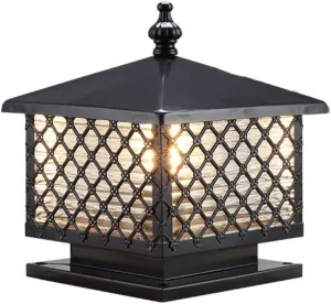 Vintage Creative Square Outdoor Waterproof IP55 Column Lamp Fishing Net Antirust Aluminum Iron Metal E27 Garden Villa Pillar Light Chinese Open Air Balcony Park Glass Lampshape Post Lantern Path