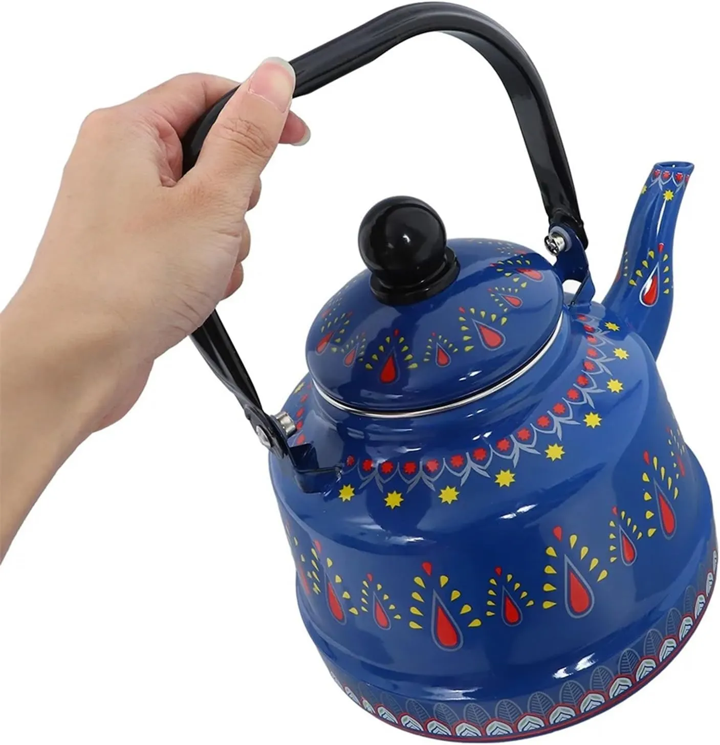Vintage Enamel Tea Kettle with Ergonomic Folding Handle Camping Coffee Pot for Gas and Induction Stoves(Yellow,2.5L)