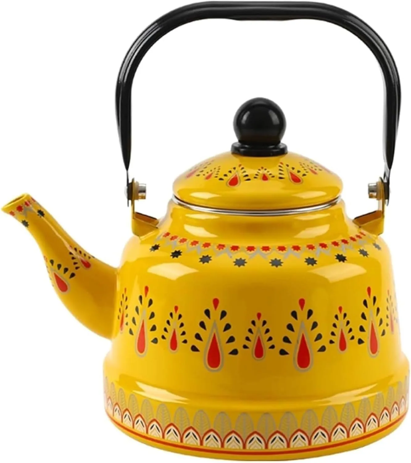 Vintage Enamel Tea Kettle with Ergonomic Folding Handle Camping Coffee Pot for Gas and Induction Stoves(Yellow,2.5L)