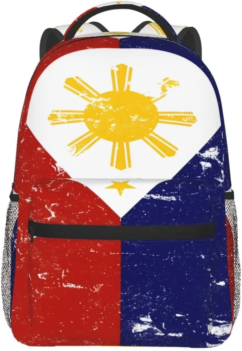 Vintage Filipino Philippines Flag Backpack Casual Laptop Backpack Double Shoulder Bag Lightweight Backpack For Women Men Travel
