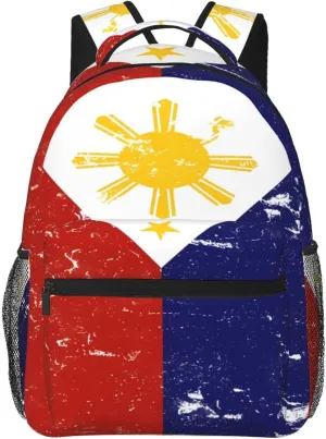 Vintage Filipino Philippines Flag Backpack Casual Laptop Backpack Double Shoulder Bag Lightweight Backpack For Women Men Travel