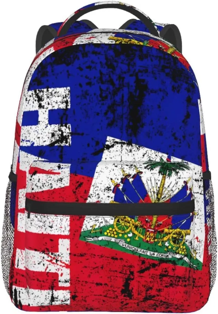 Vintage Haiti Flag Backpack Casual Laptop Backpack Double Shoulder Bag Lightweight Backpack For Women Men Travel