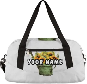 Vintage Kettle Sunflower Personalized Kids Duffel Bag for Girls Boys, Sunflower Customized Name Dance Bag Overnight Small Duffel Bag Carry On Weekend Sports Gym Travel Bag for School Practice Gymnastics Ballet
