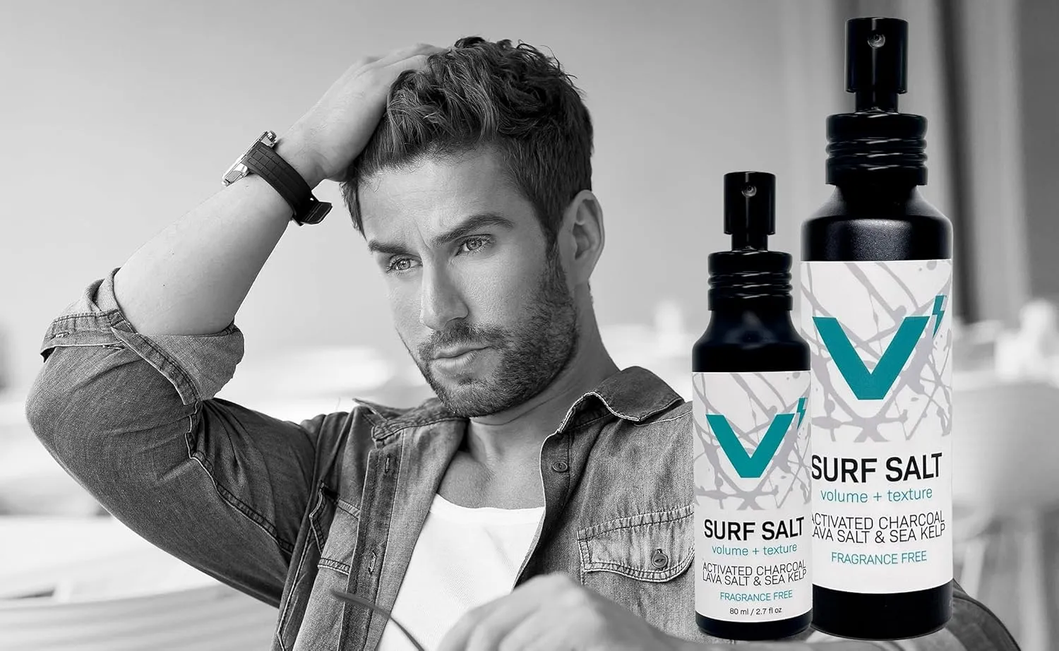 VOLT Surf Sea Salt Spray with Activated Charcoal, Panthenol & Kaolin for Hair Men - Seasalt Hairspray for Texture & Volume Vegan Male Grooming, Light hold - 4oz