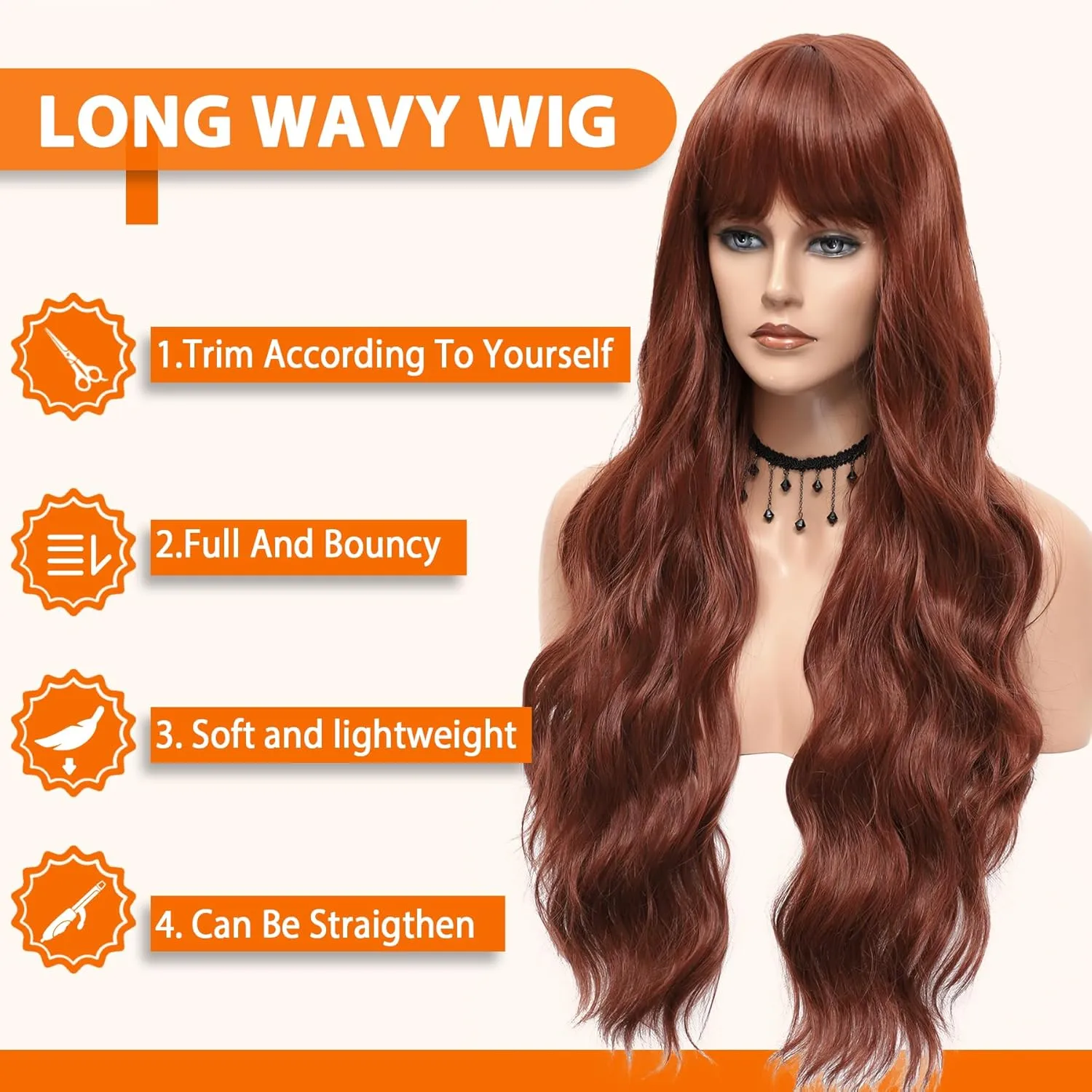 Vomella Long Auburn Wave Wig 26 Inch Long Curly Wavy Wigs for Women Natural Looking Synthetic Heat Resistant Fiber Wig for Daily Party Cosplay Use