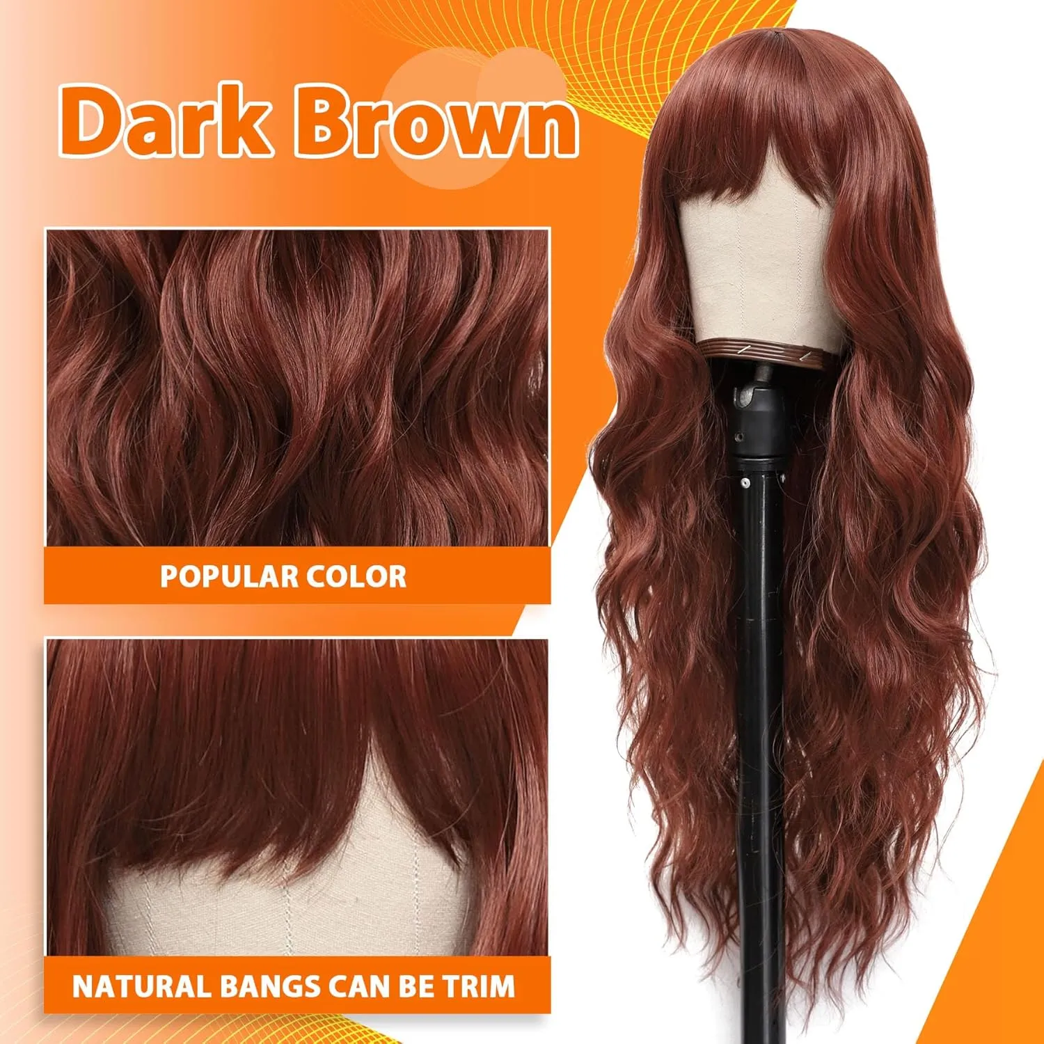 Vomella Long Auburn Wave Wig 26 Inch Long Curly Wavy Wigs for Women Natural Looking Synthetic Heat Resistant Fiber Wig for Daily Party Cosplay Use