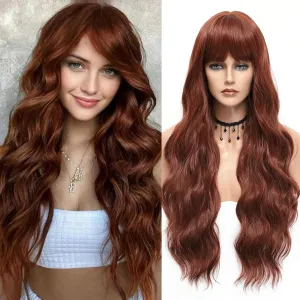 Vomella Long Auburn Wave Wig 26 Inch Long Curly Wavy Wigs for Women Natural Looking Synthetic Heat Resistant Fiber Wig for Daily Party Cosplay Use