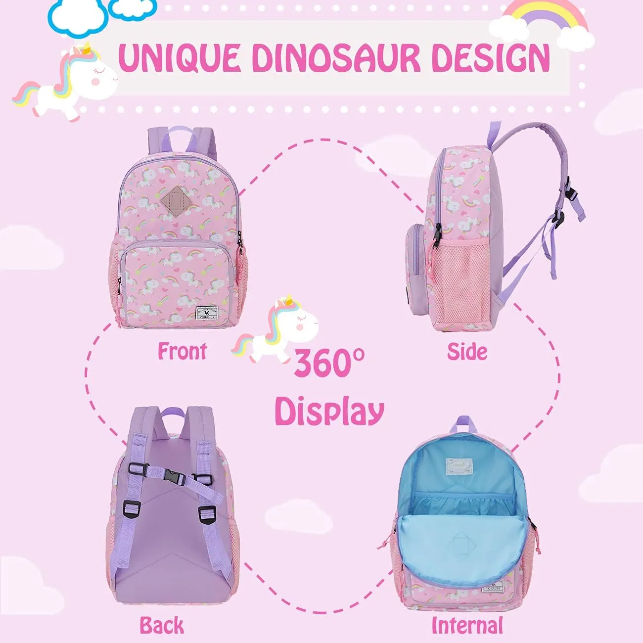 VX VONXURY Girls Backpack,Cute Preschool Toddler Schoolbag for Kids with Chest Strap Small(Pink Unicorn)