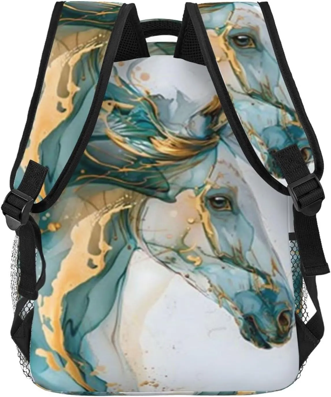 W-atercolor Horse Student Backpack With Adjustable Shoulder Straps And Cushioned Back For Comfort Black