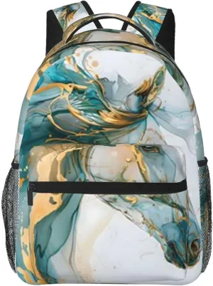 W-atercolor Horse Student Backpack With Adjustable Shoulder Straps And Cushioned Back For Comfort Black