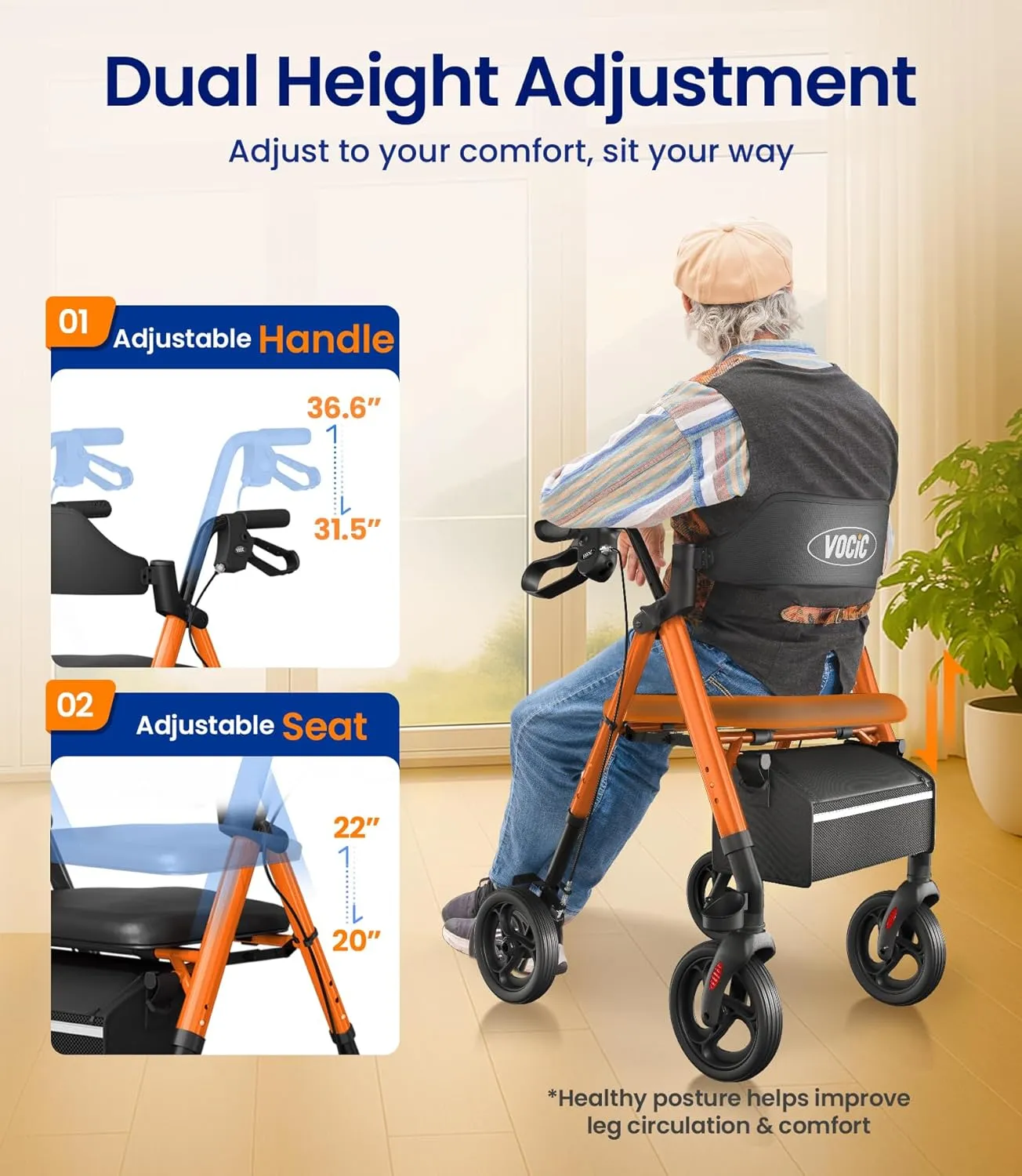 Walkers for Seniors, Z21 Rollator Walker with Seat Supports 330lb, 8" Big Wheels for All Terrain, Ergonomic Arc Seat & 6" Ultra Backrest Foldable Walker, Dual Height Adjustment, Lightweight 2025