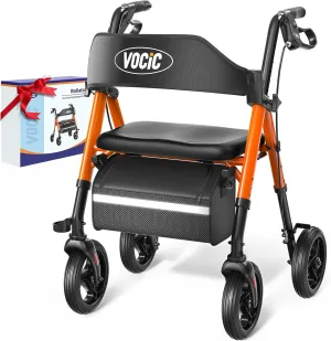 Walkers for Seniors, Z21 Rollator Walker with Seat Supports 330lb, 8" Big Wheels for All Terrain, Ergonomic Arc Seat & 6" Ultra Backrest Foldable Walker, Dual Height Adjustment, Lightweight 2025