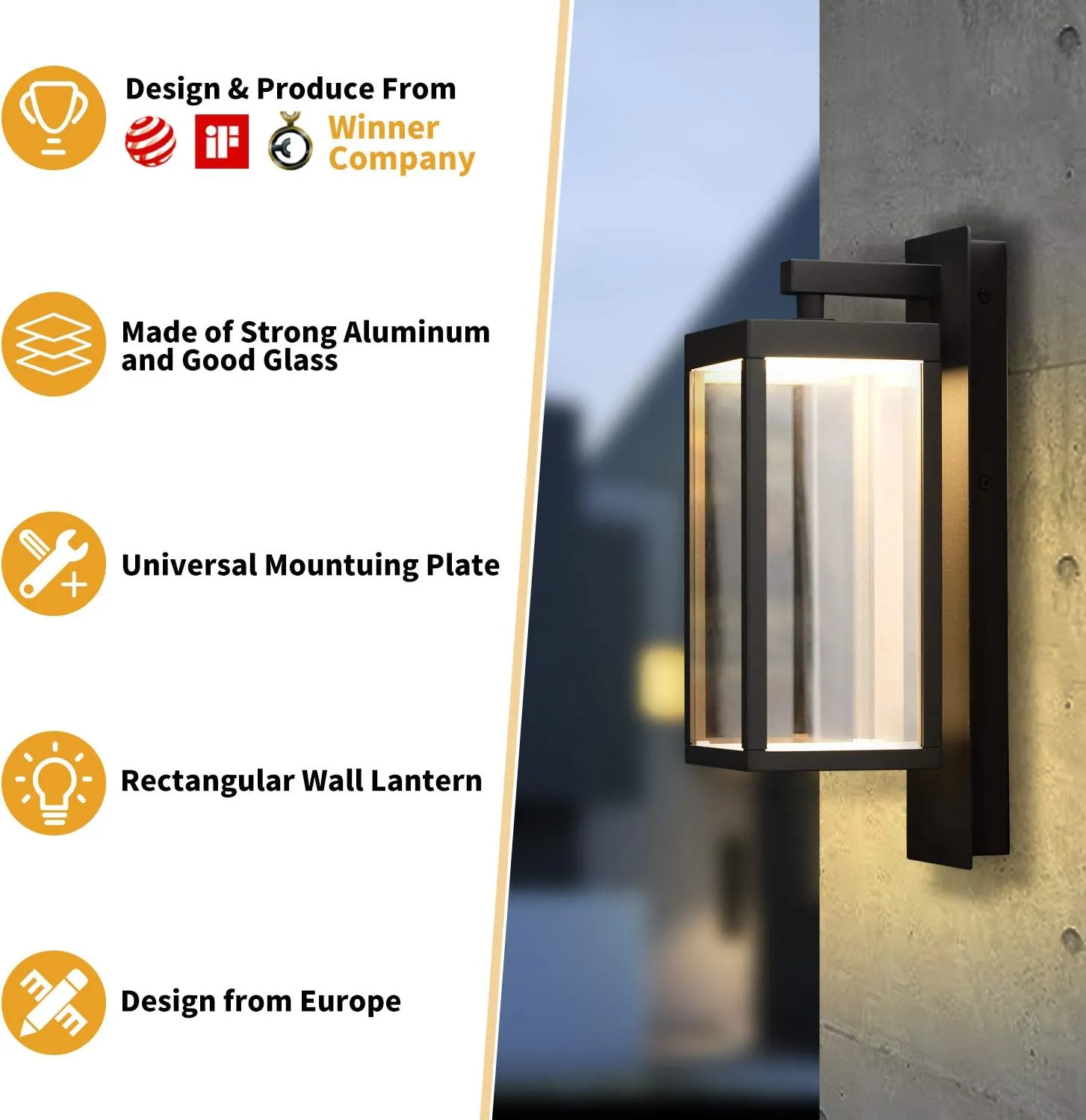 Wall Light Outdoor LED Wall Mount Lamp Classic Wall Sconce Lighting Lantern Fixture Grey Aluminum Lights for Porch Front Door Garden Yard Patio IP54 Waterproof 13W 800Lm 3000K