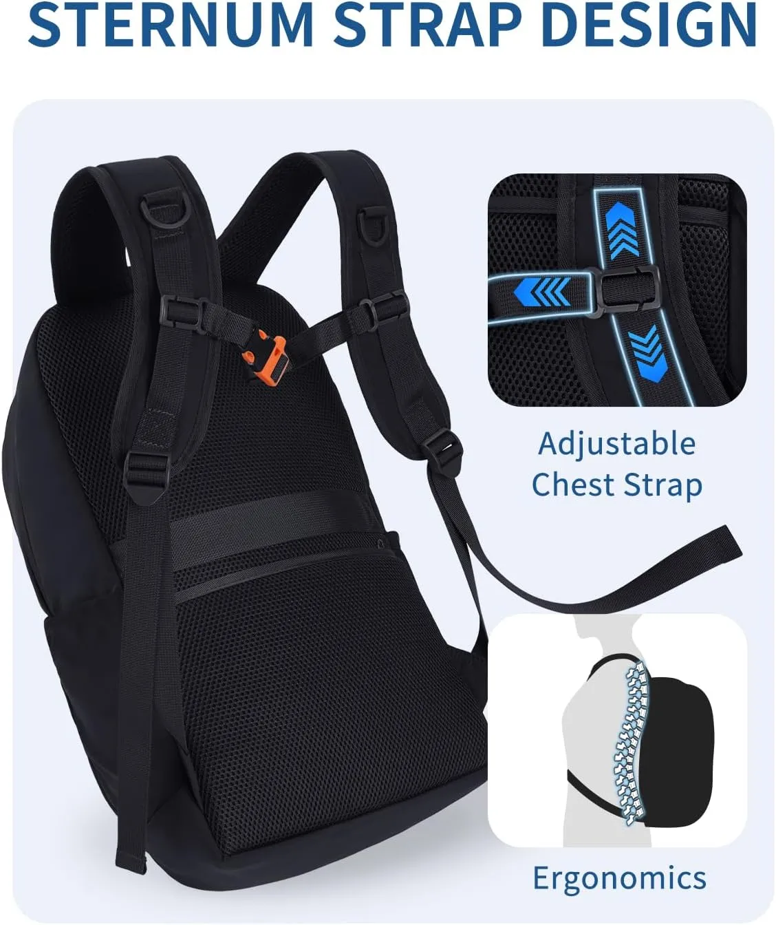 WANDF 15.6-Inch Laptop Backpack for Women Men Airline Approved Water Resistant Lightweight Travel Bag Casual Backpack for Weekender Business with Whistle Buckle & Elastic Strap (Black)