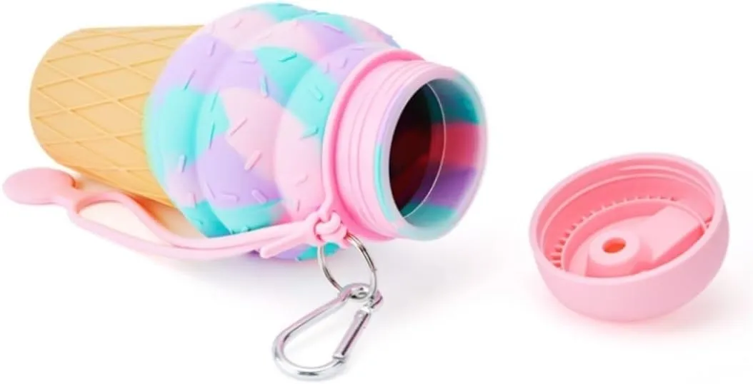 Water Bottle Cartoon Kettle Portable Anti-Fall and Leak-Proof Silicone Folding Water Cup Outdoor Sports Cup(Pink Kitten Bottle)