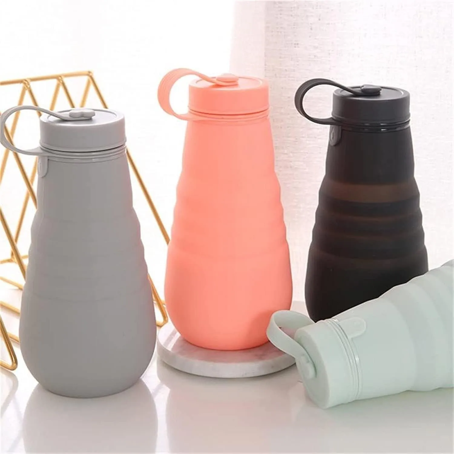 Water Bottle Silicone Folding Kettle High Temperature Resistant Outdoor Mountaineering Sports Kettle Travel Portable Cup(Black)