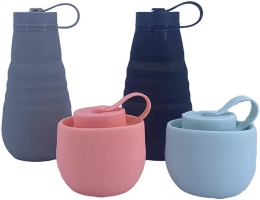 Water Bottle Silicone Folding Kettle High Temperature Resistant Outdoor Mountaineering Sports Kettle Travel Portable Cup(Black)