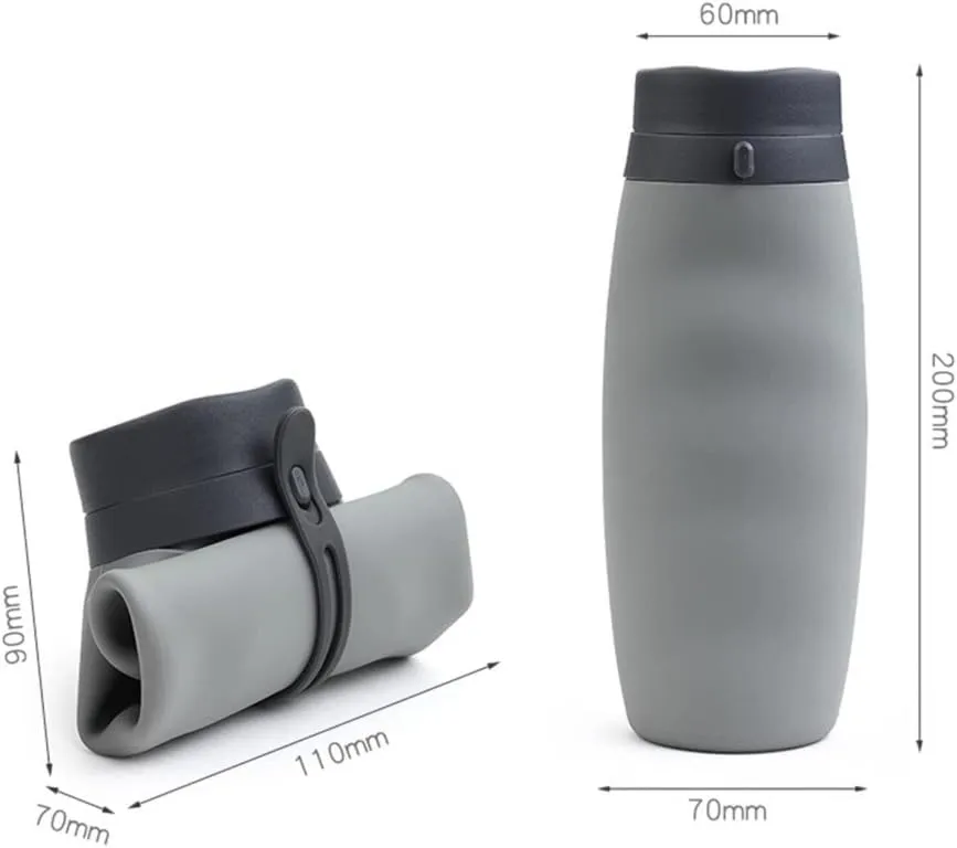 Water Bottle Silicone Water Bottle Cycling Sports Kettle Cup Outdoor Travel Folding Cup Portable Drinking Utensils(Gray)