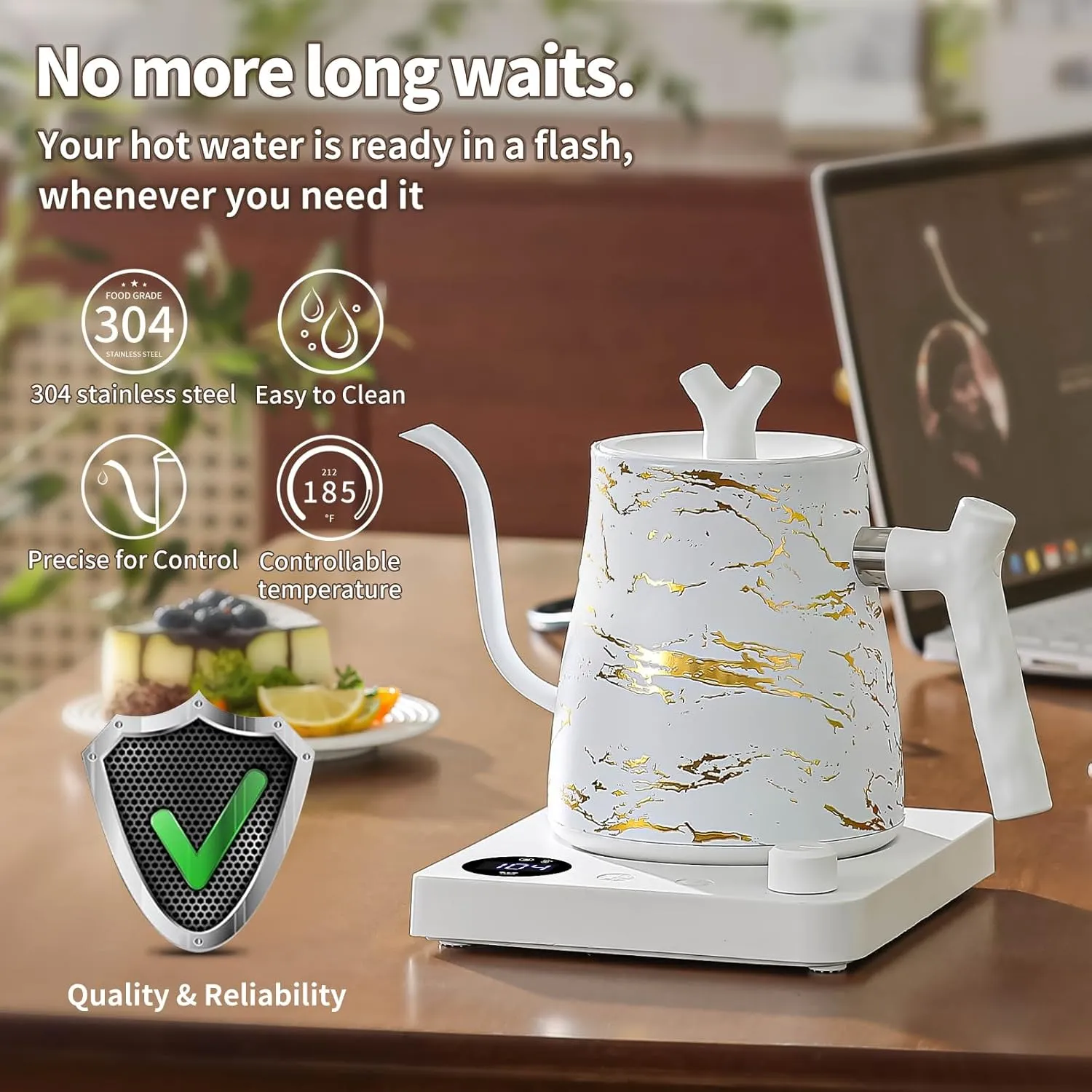 Water Kettle Electric Gooseneck Kettle with 50pcs Coffee Filter,±1℉ Temperature Control, Stainless Steel, Matte Material,Fast Heating, Ideal for Precise Pour-Over Coffee and Tea