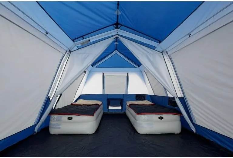 Water-Resistant 10-Person Cabin Tent with LED Lighted Poles & Extra Headroom | Fits 2 Queen-Size Airbeds Or 10 Campers in Sleeping Bags | Includes Removeable Rainfly   Carrying Bag